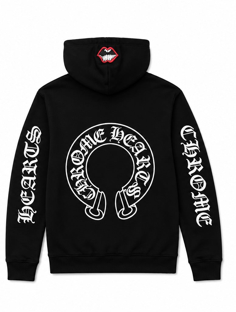 CH Chomper Lips Horseshoe Hoodie Black — back