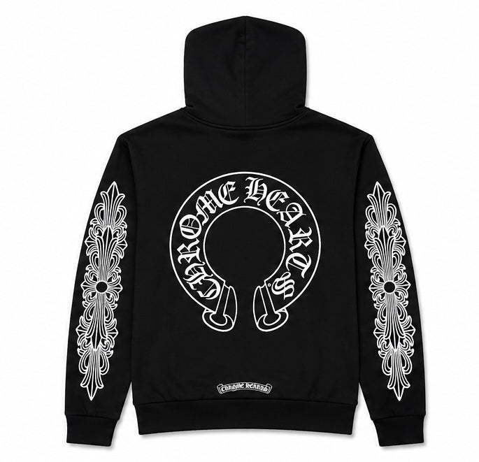 CH Floral Cross Horseshoe Hoodie Black — back