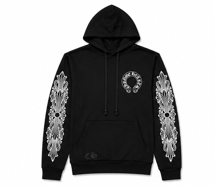 CH Floral Cross Horseshoe Hoodie Black — front