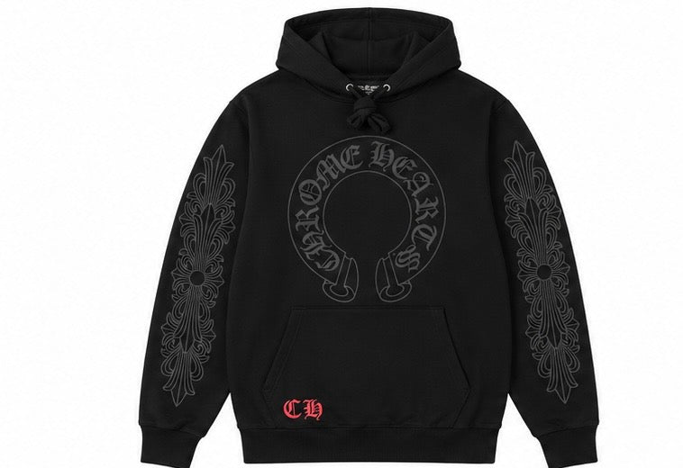 Chomper Lips Horseshoe Hoodie Black - front