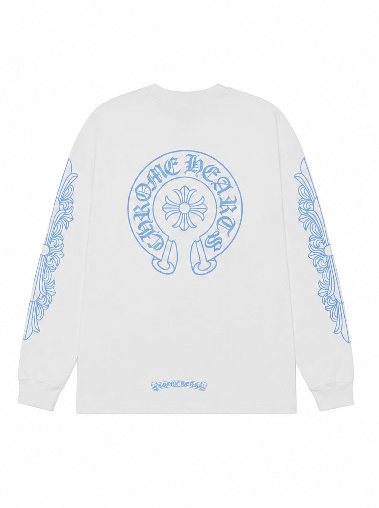 CH Horseshoe Floral Blue Long Sleeve White - Back