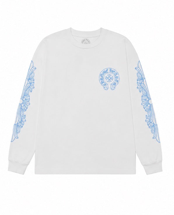 CH Horseshoe Floral Blue Long Sleeve White - Front
