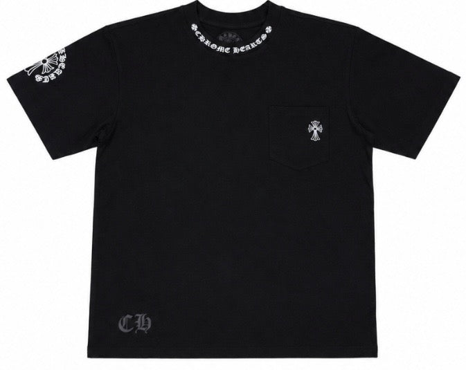 Gothic Neck Cross Pocket Tee Black front