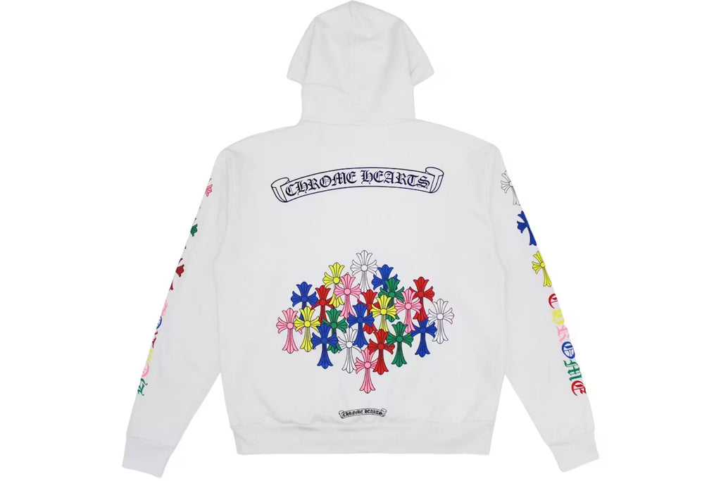 White Multi-Color Cross Hoodie Back