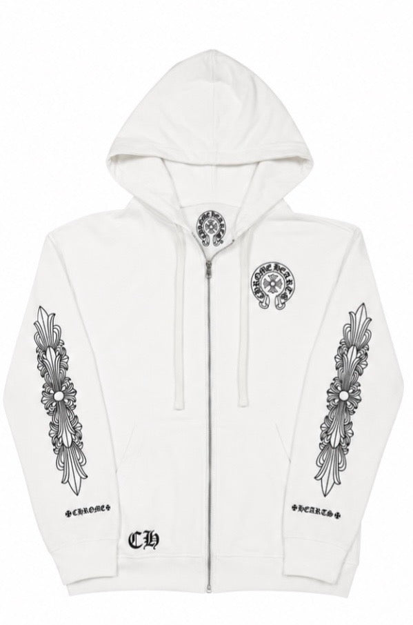 LA Floral Dagger Zip-Up Hoodie White — front