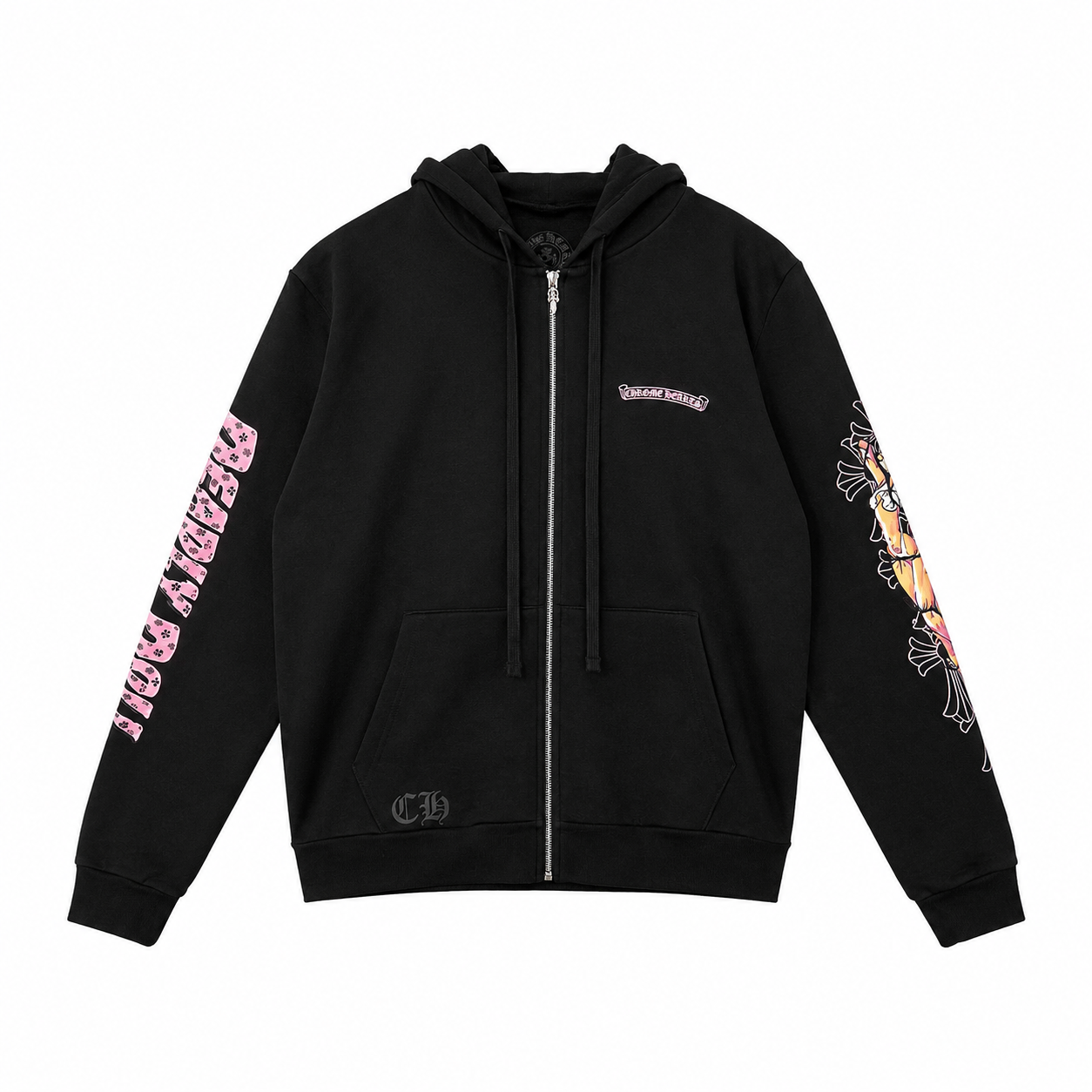 Pink Cross Girl Zip-Up Hoodie Black — front
