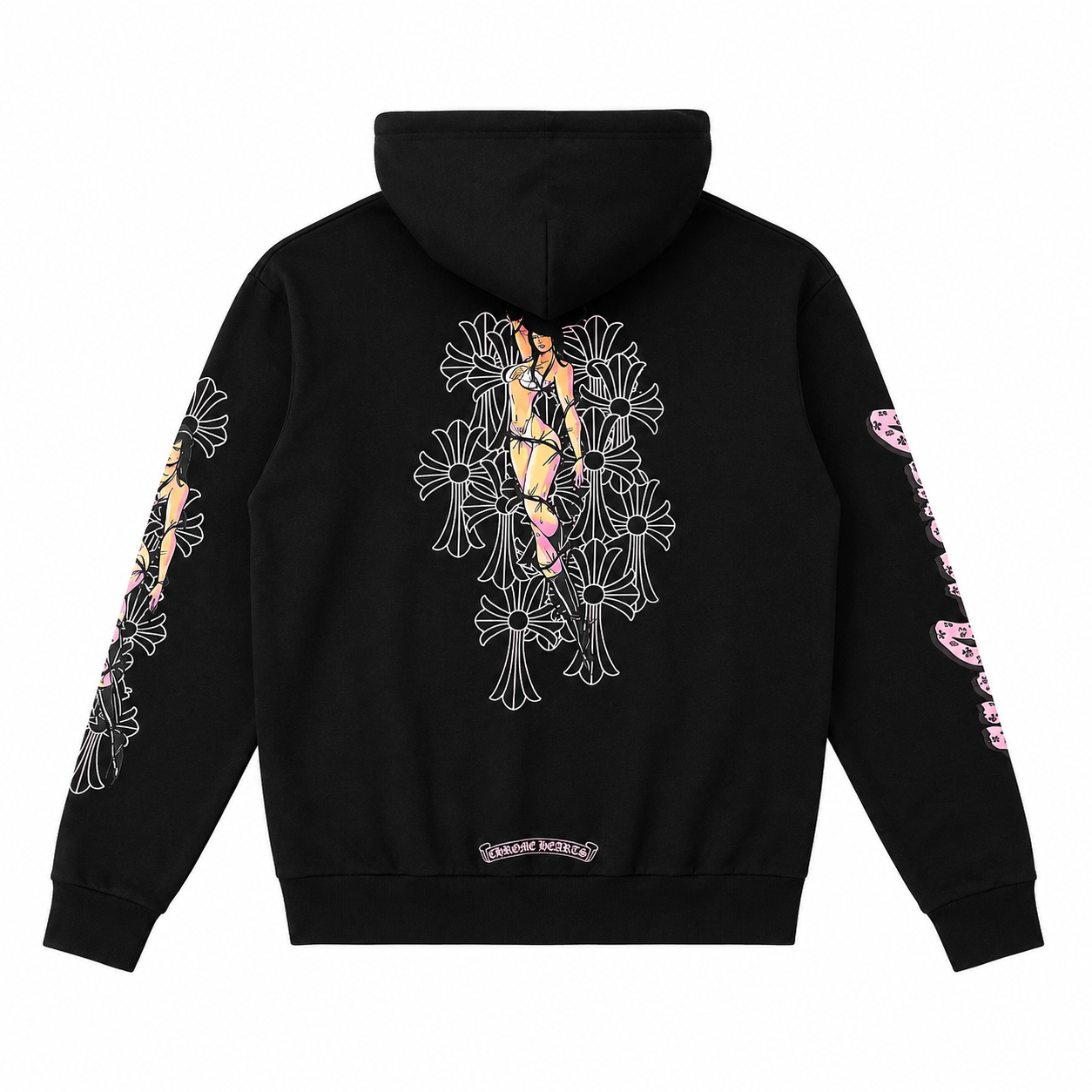 Pink Cross Girl Zip-Up Hoodie Black — back