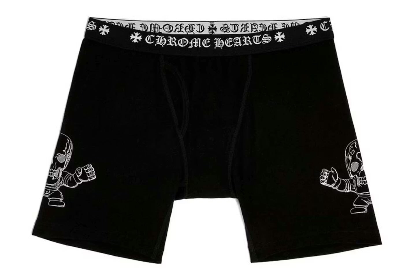 Black long-cut skull graphic boxer brief