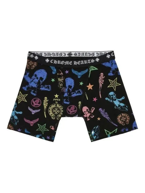 Black long-cut multicolor icon print boxer brief