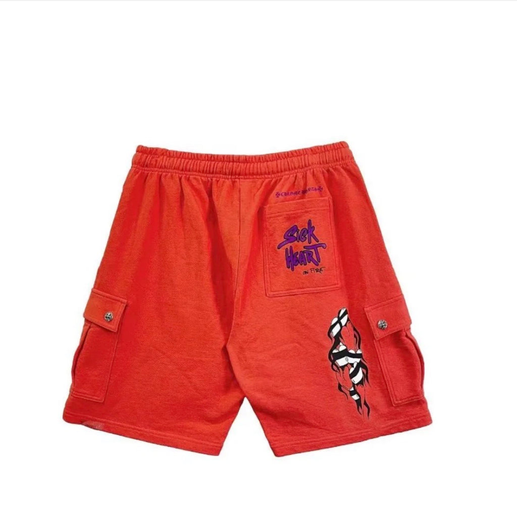 Sick Heart Cargo Shorts Red back
