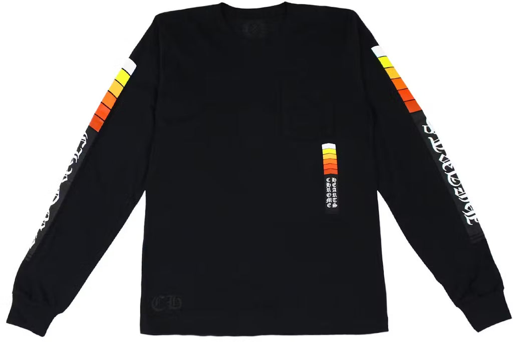 Stripe Sleeve Pocket Long Sleeve Black — Front