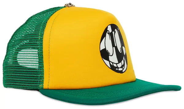 Checker Smiley Trucker Hat Yellow Green side