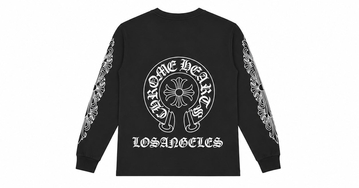 Floral Horseshoe LA Long Sleeve Black back