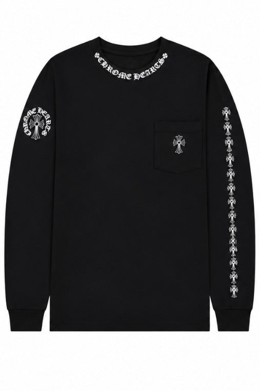 CH Neck Cross Pocket Long Sleeve Black front