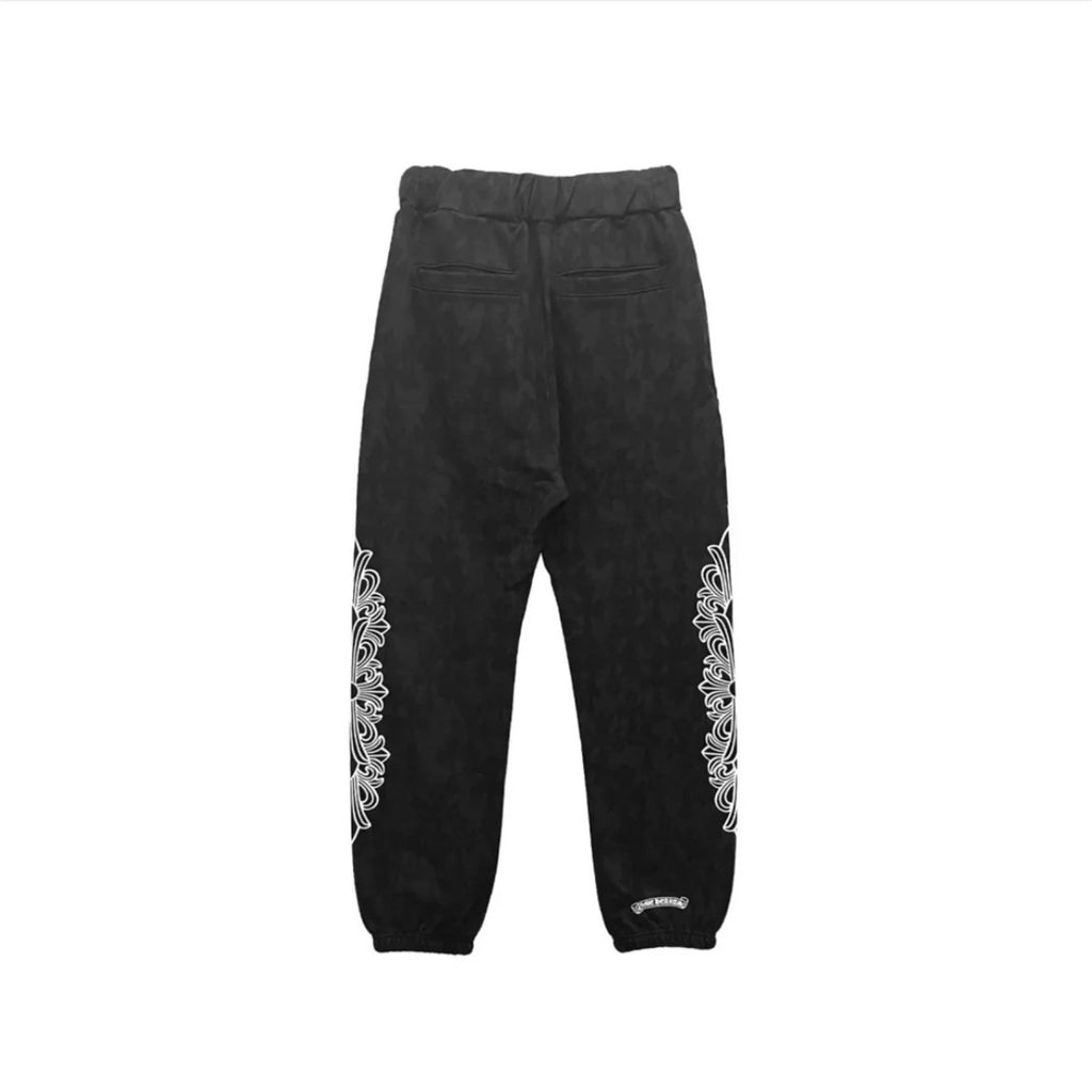 Black Monogram Floral Cross Sweatpants back
