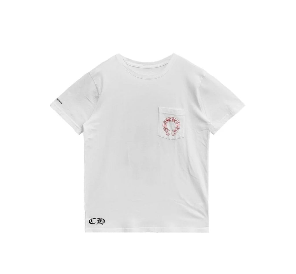 Red Horseshoe Pocket Tee White front