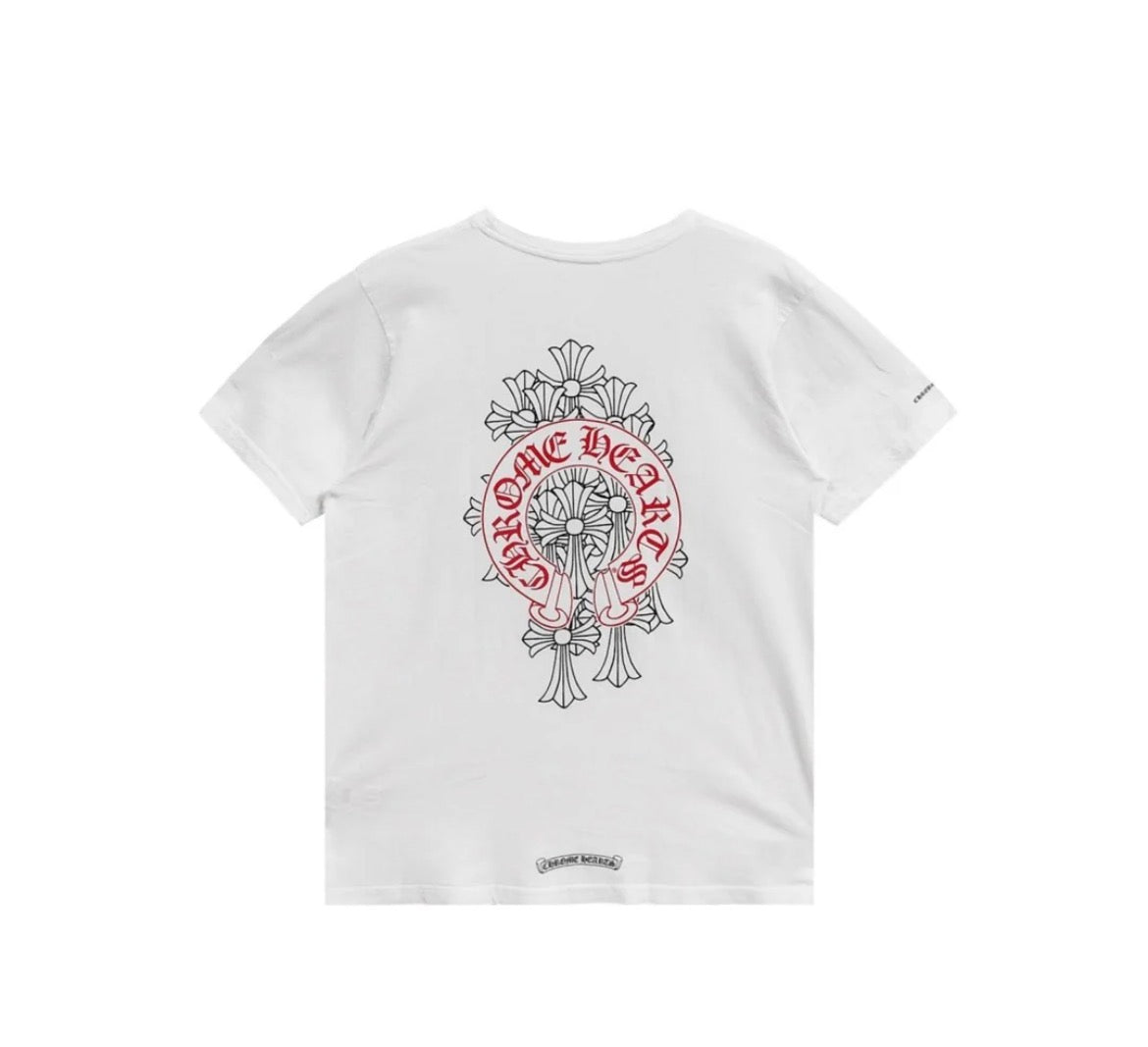 Red Horseshoe Pocket Tee White back