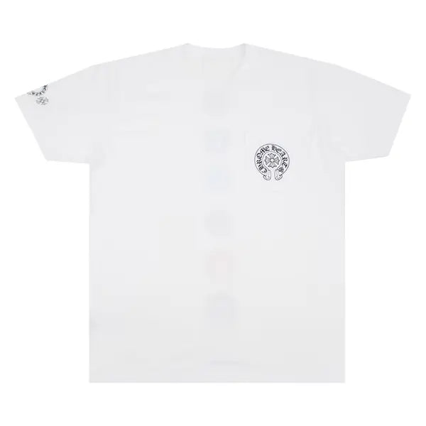 Rainbow Horseshoe Stack Pocket Tee White front