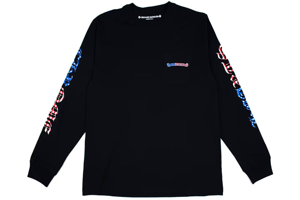 USA Flag Scroll Long Sleeve Black front