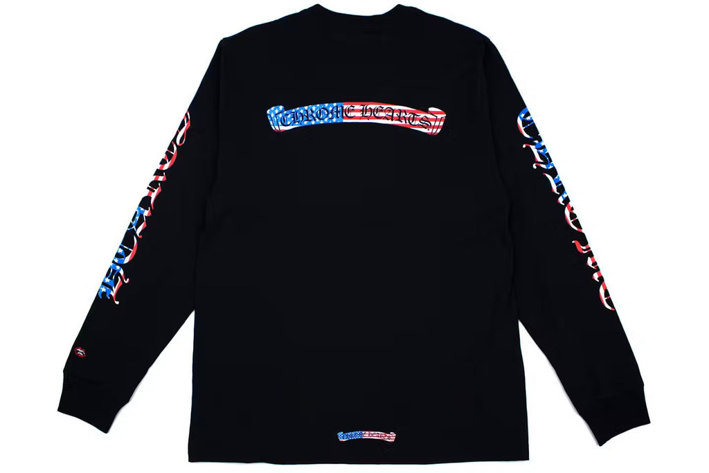USA Flag Scroll Long Sleeve Black back