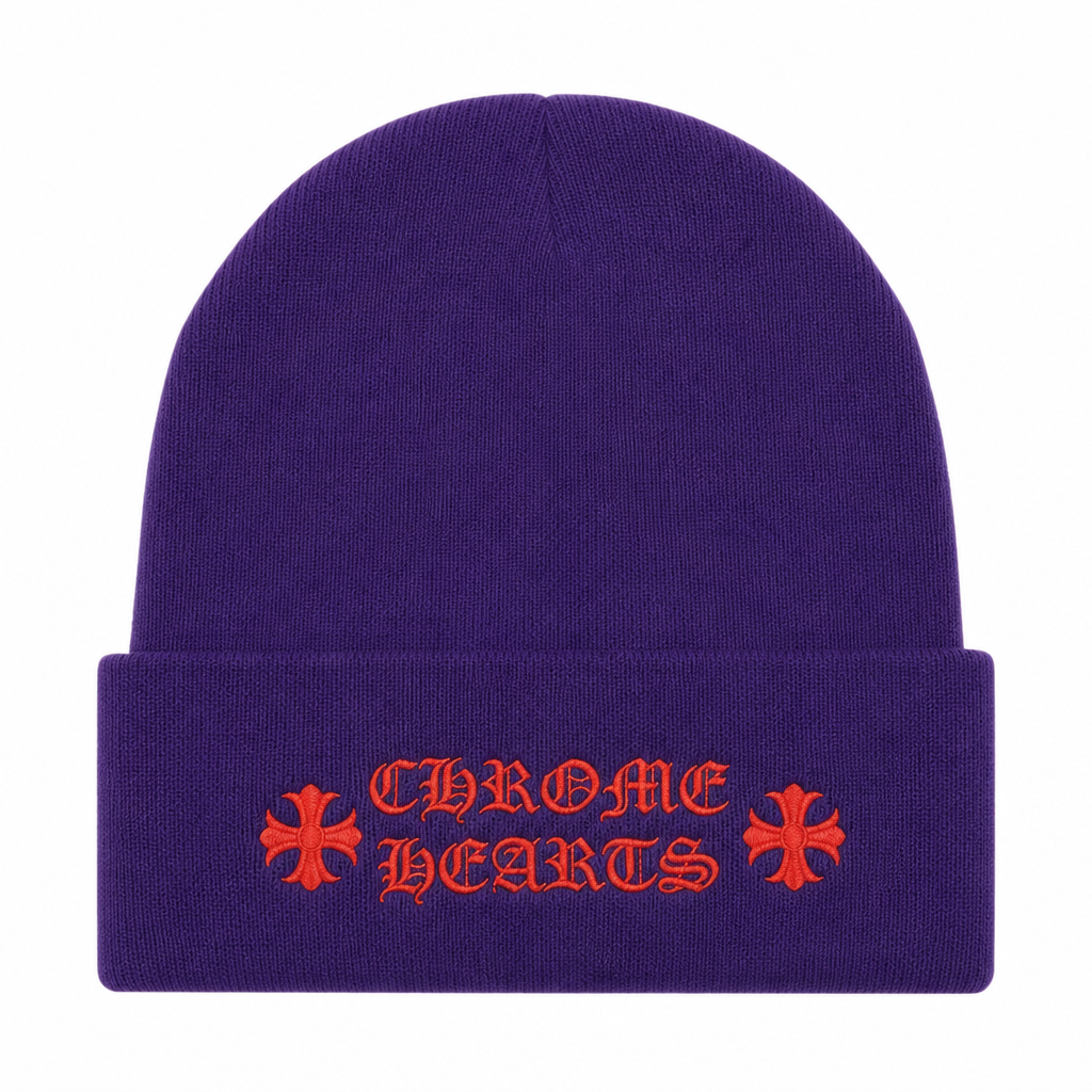 Gothic Script Beanie - Purple front view