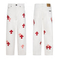 Red Cross Patch Jeans White front and back