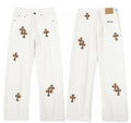 Leopard Cross Patch Jeans White front and back