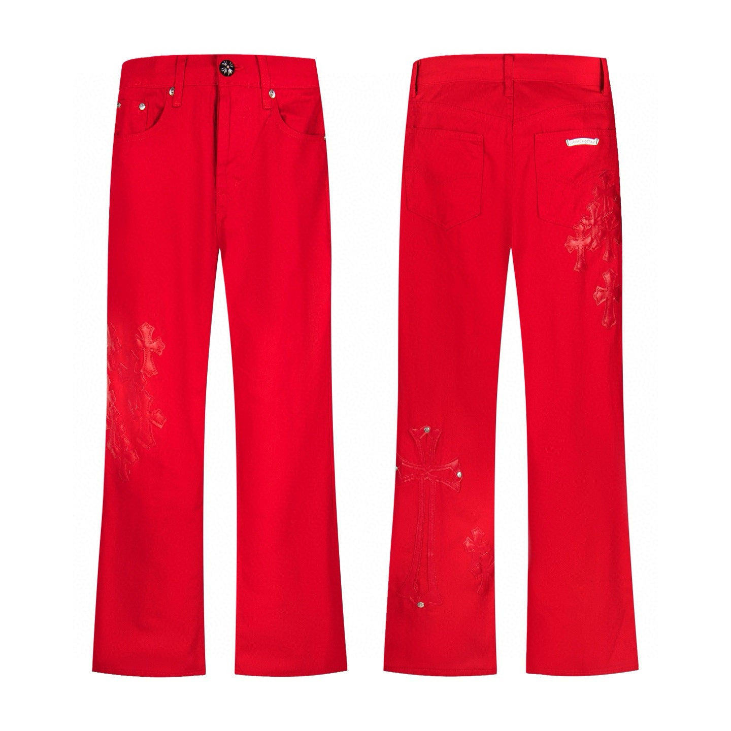 Tonal Cross Patch Jeans Red front and back