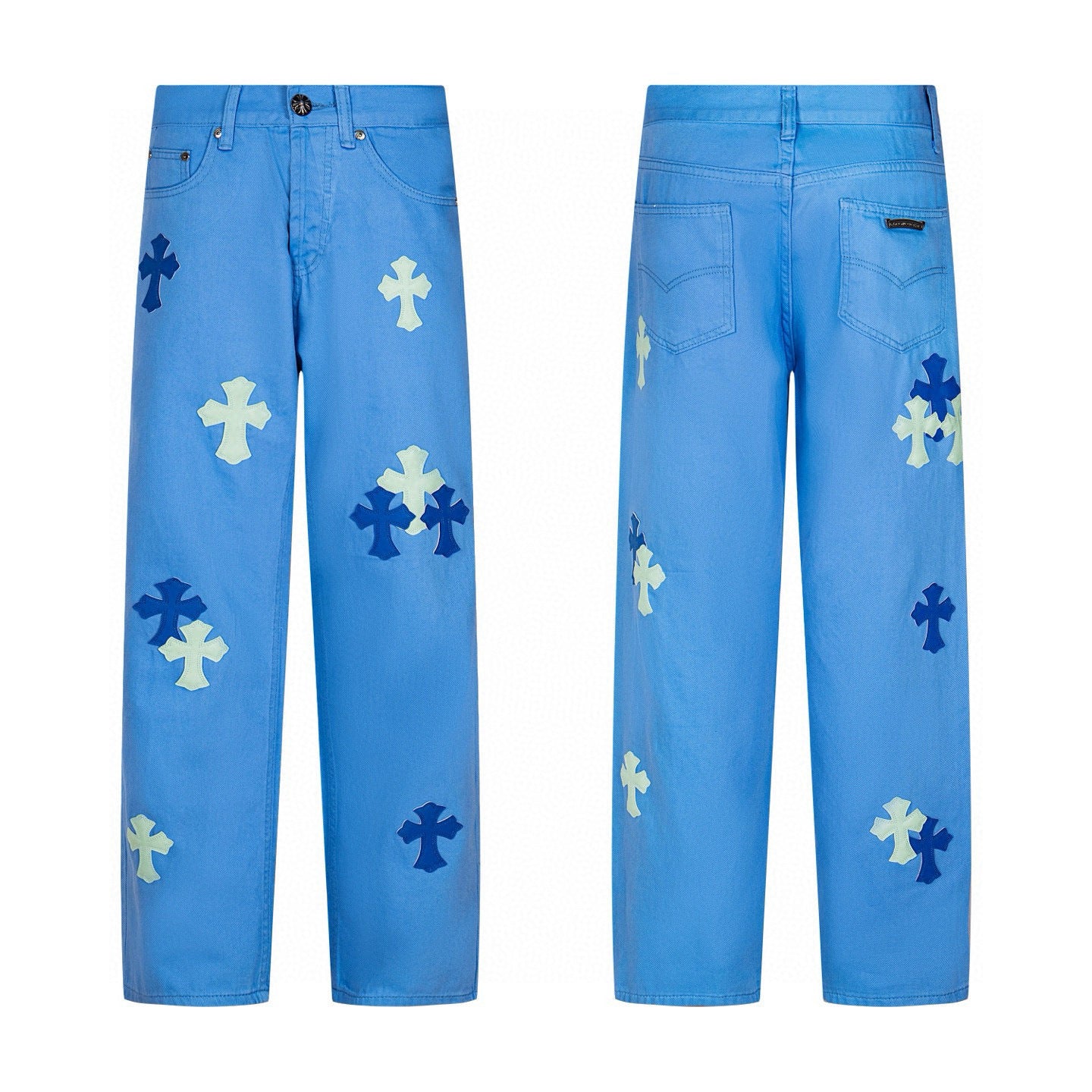 Mint Cross Patch Jeans Sky Blue front and back