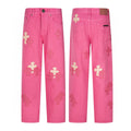 Hot pink denim with cream and tonal pink cross patches