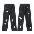 Black and white cross patch jeans in washed black