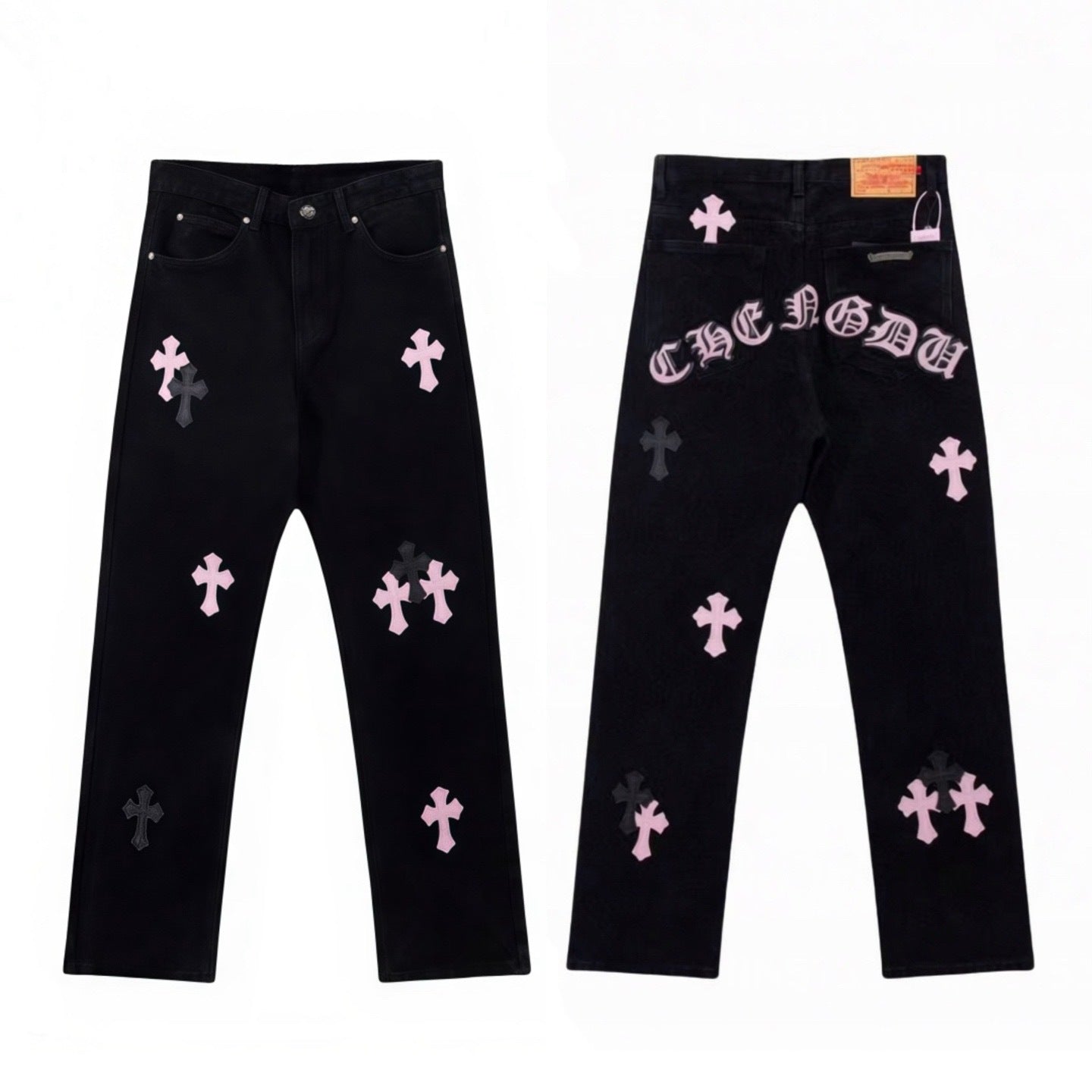 Pink cross arch jeans in black