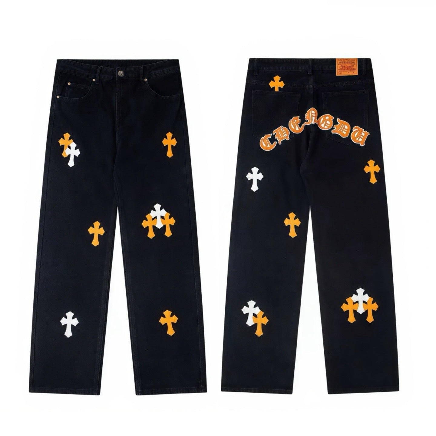 Orange cross arch jeans in black