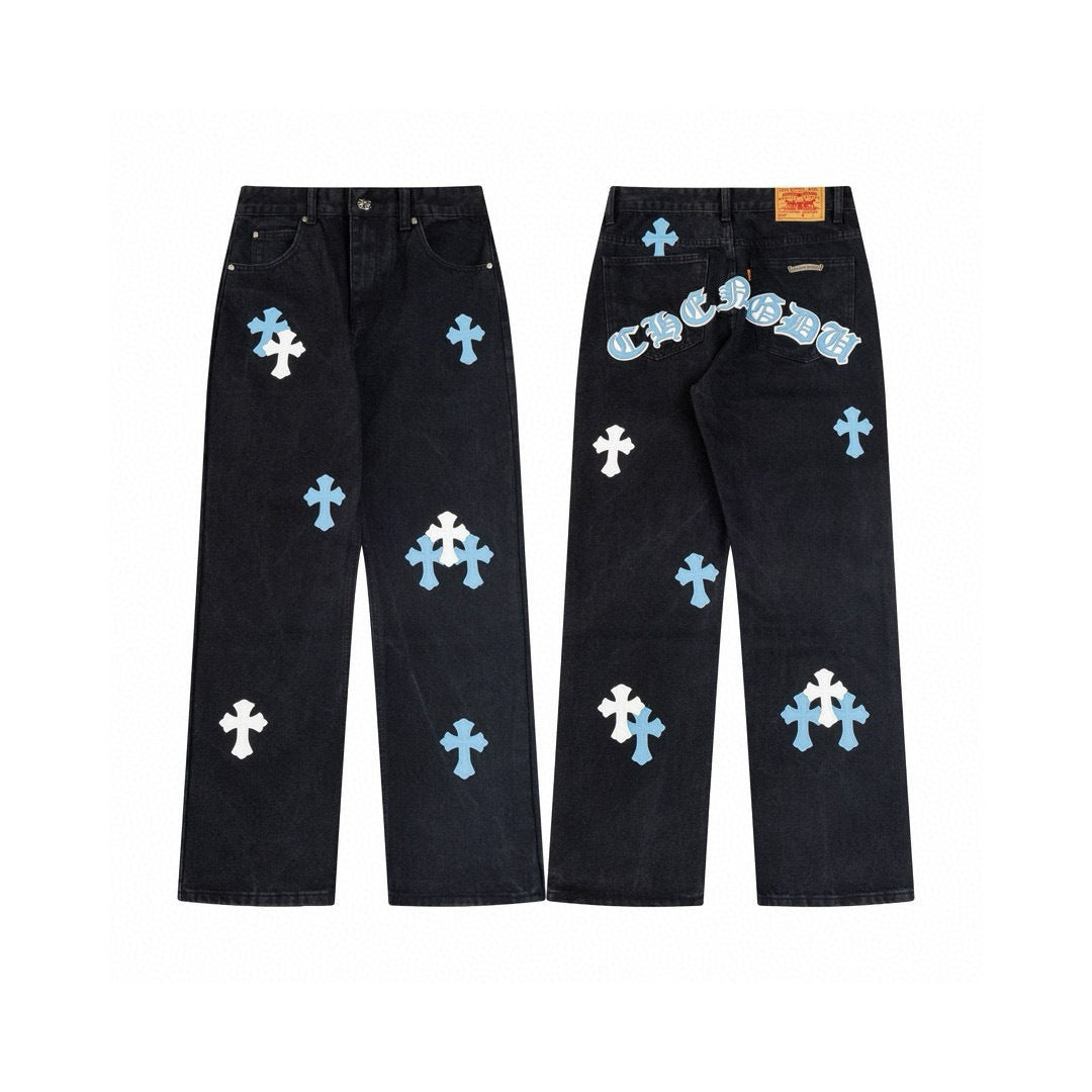 Baby blue cross arch jeans in washed black