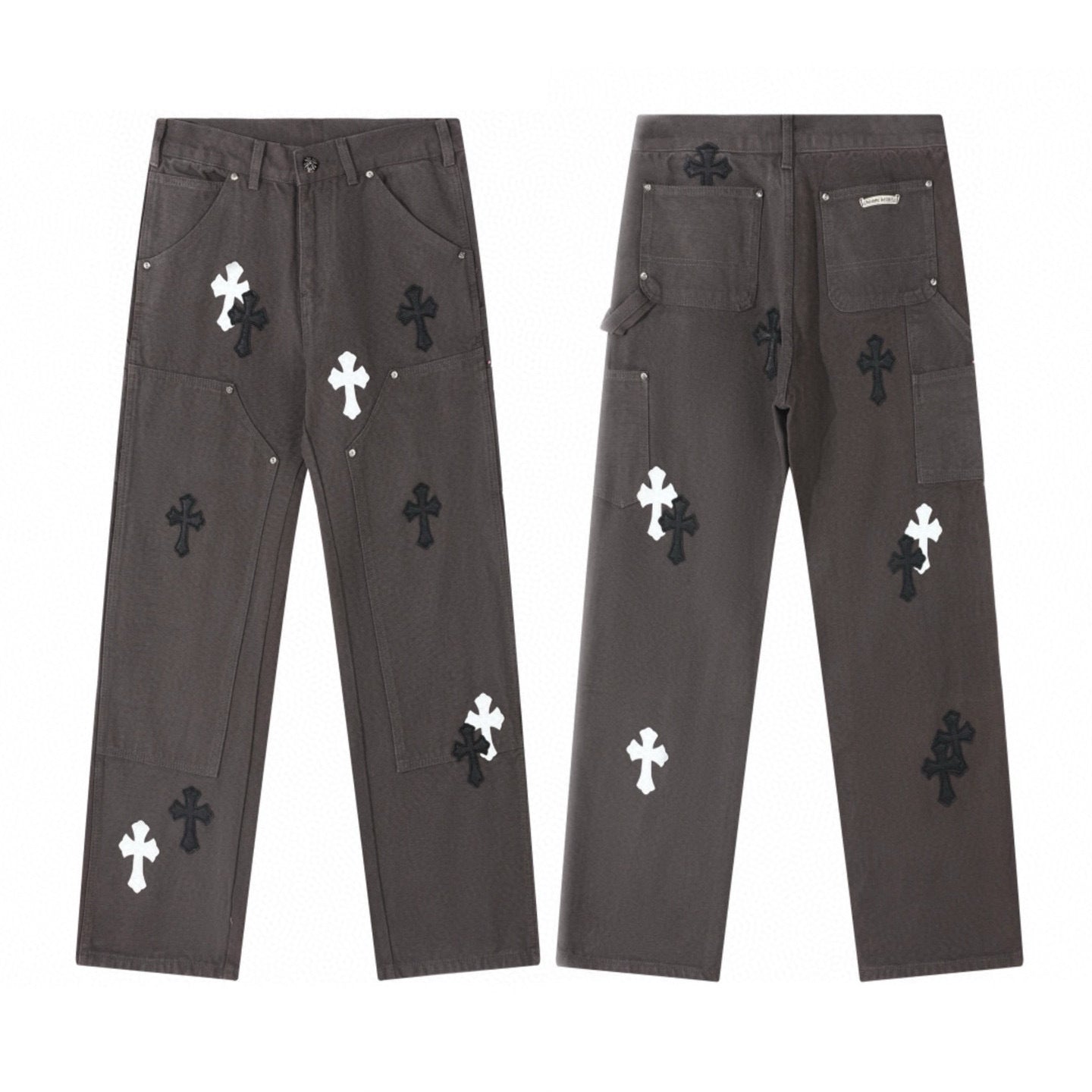 Cross patch carpenter jeans in faded brown