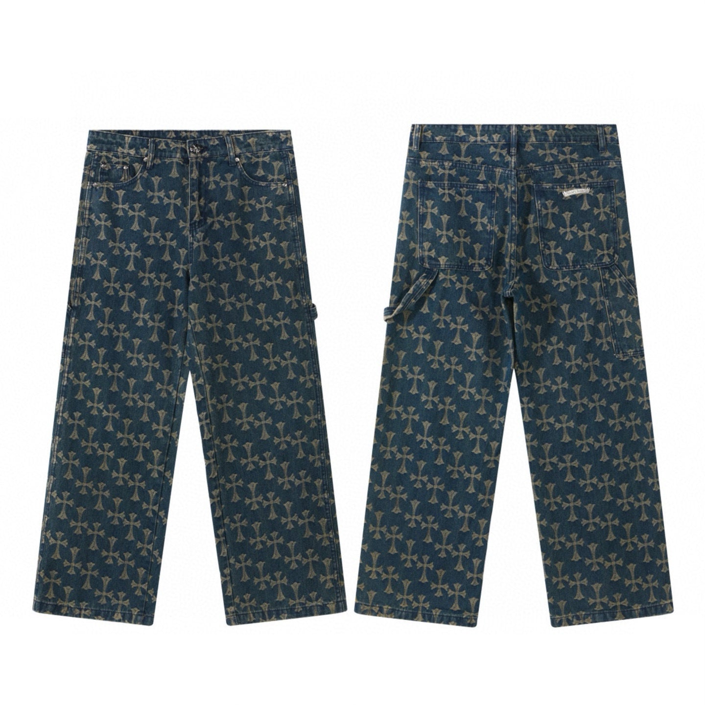Allover cross monogram carpenter jeans in indigo