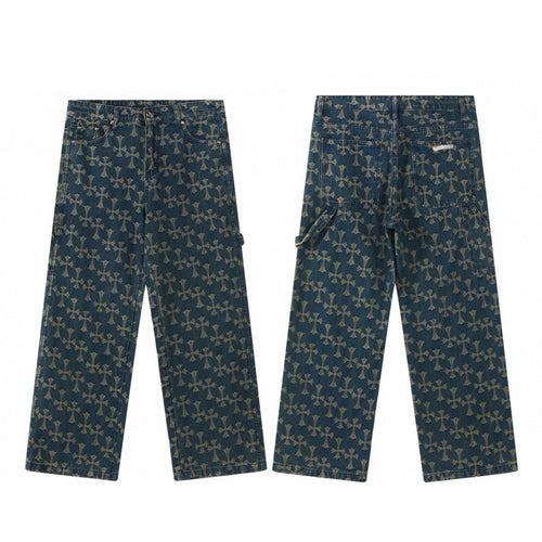 Allover cross monogram carpenter jeans in indigo