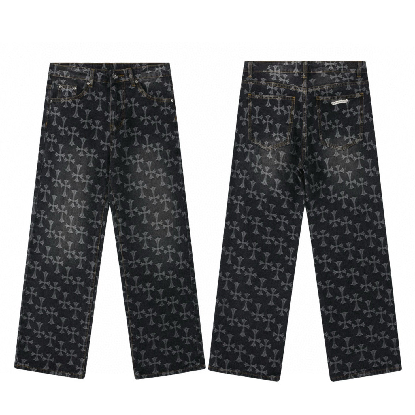 Allover cross monogram jeans in washed black