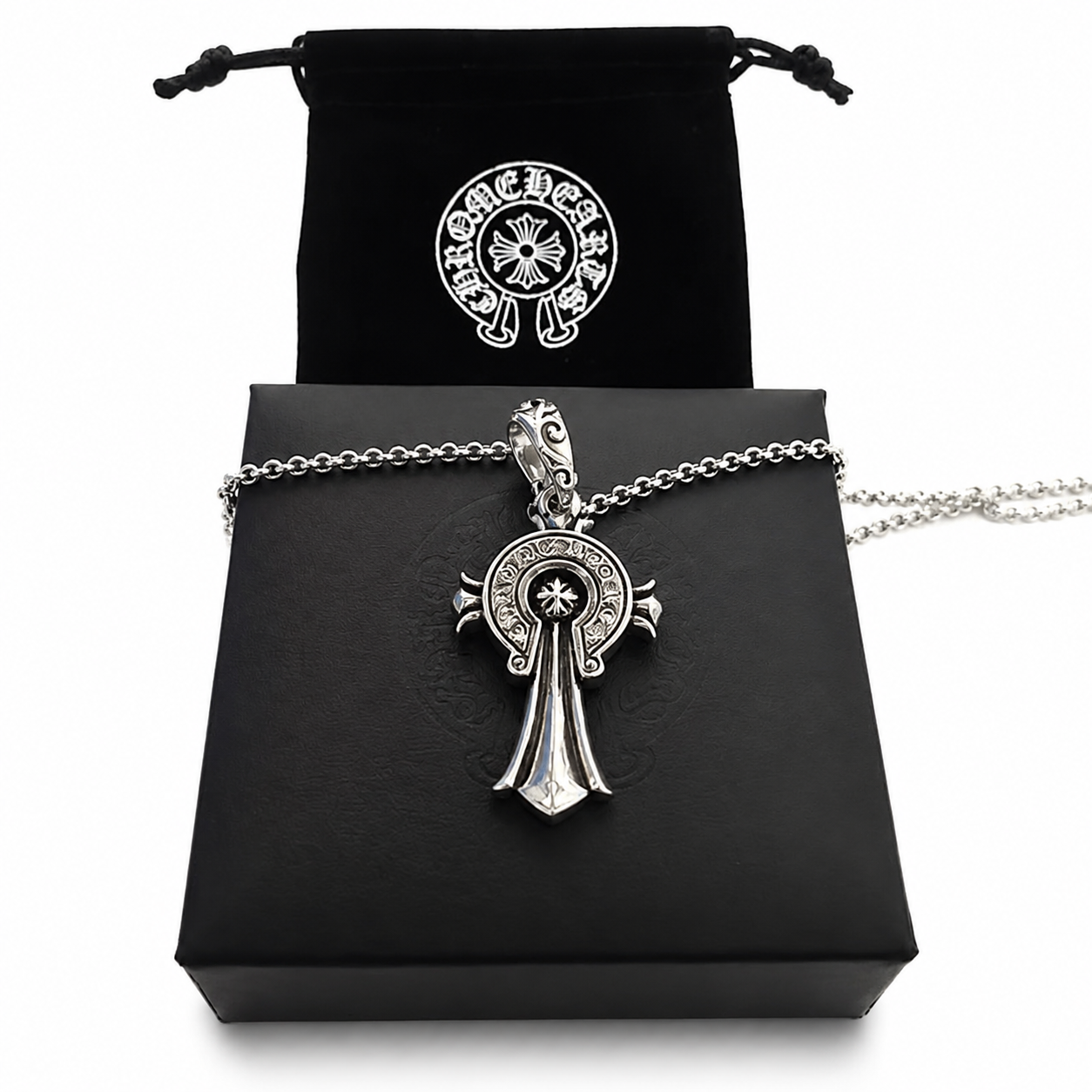 Horseshoe Cross Pendant Chain — Silver