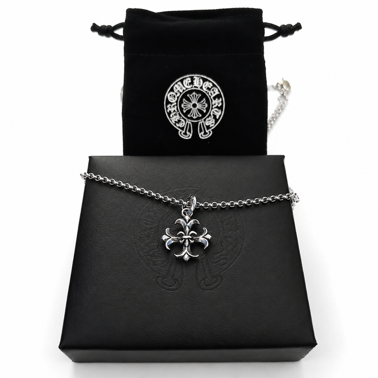 Mini Fleur Cross Pendant Chain — Silver