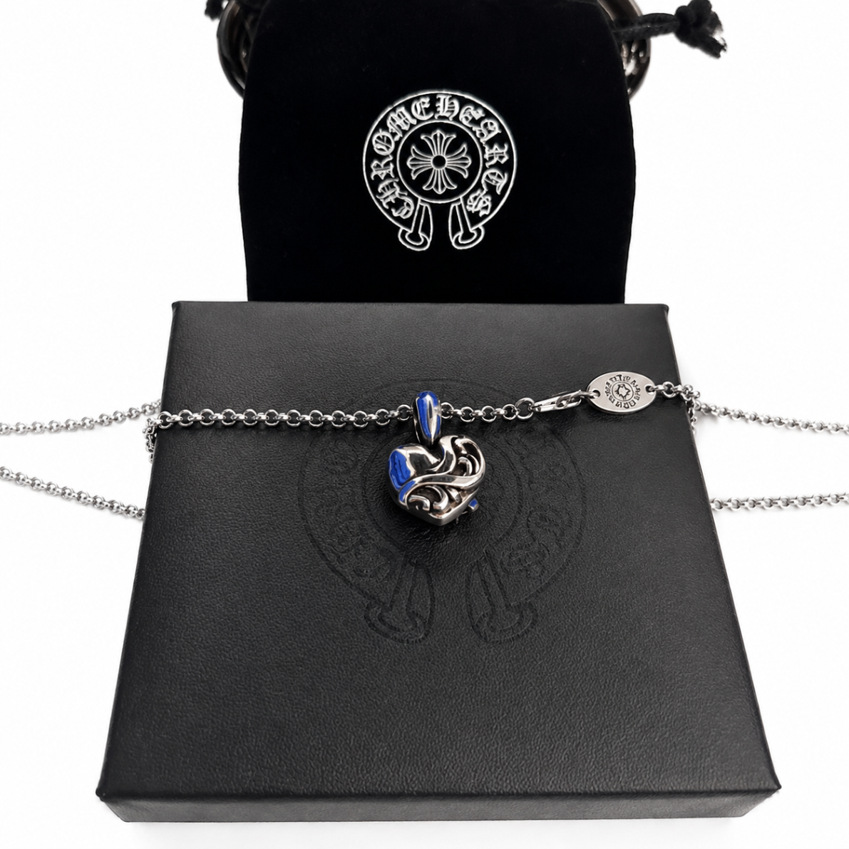 Scroll Heart Pendant Chain — Silver