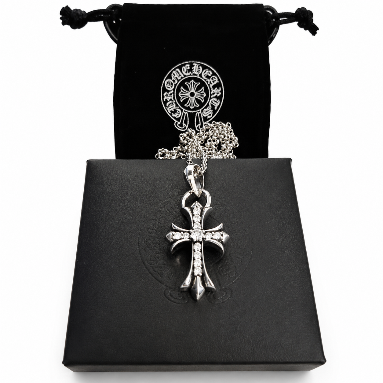 Pavé Gothic Cross Chain — Silver