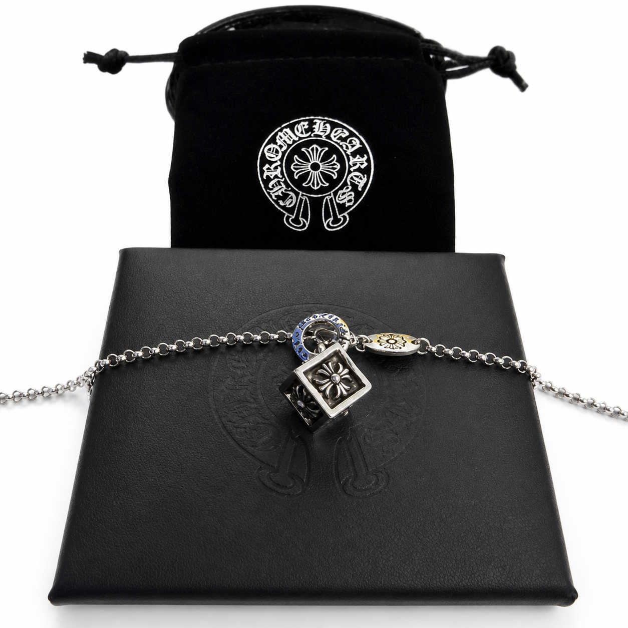 Cube Cross Charm Chain — Silver