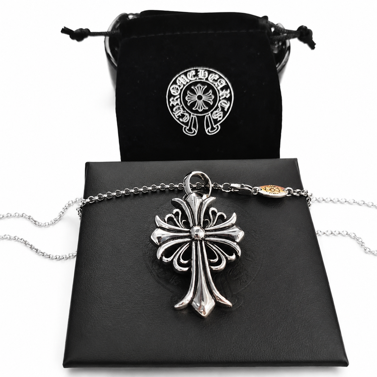 Open Filigree Cross Chain — Silver