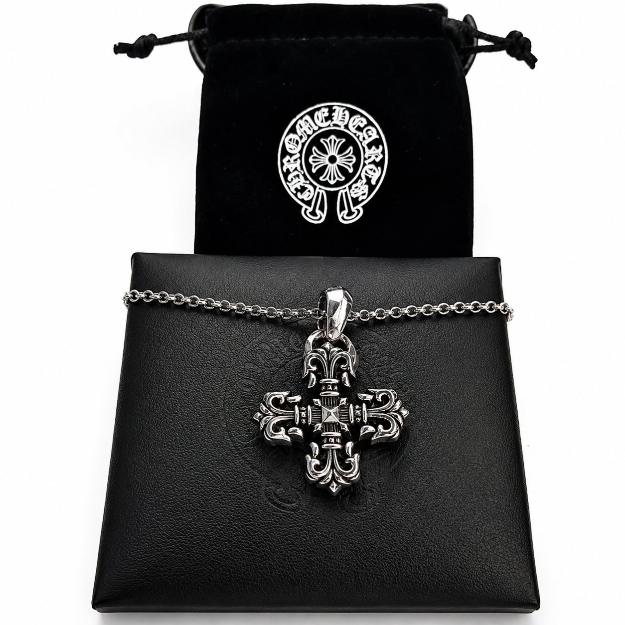 Fleur Cross Pendant Chain — Silver