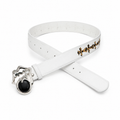 White belt with leopard cross inlays and black stone buckle