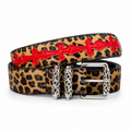 Leopard belt with red crosses and silver roller buckle