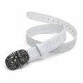 White embossed cross belt with gunmetal plaque buckle