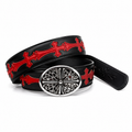 Black belt with red crosses and oval filigree buckle