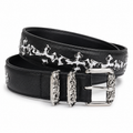 Black belt with leopard-fill crosses and roller buckle